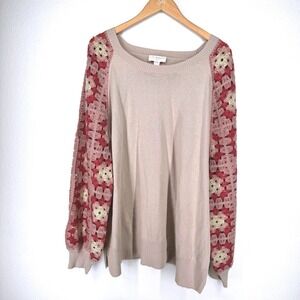 Belle Boho Granny Square Crochet Knit Sweater Size 1x Pink Lightweight Stretch